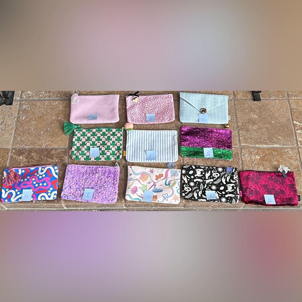 Colorful makeup bag collection, all new/unused select 1 or make a bundle offer